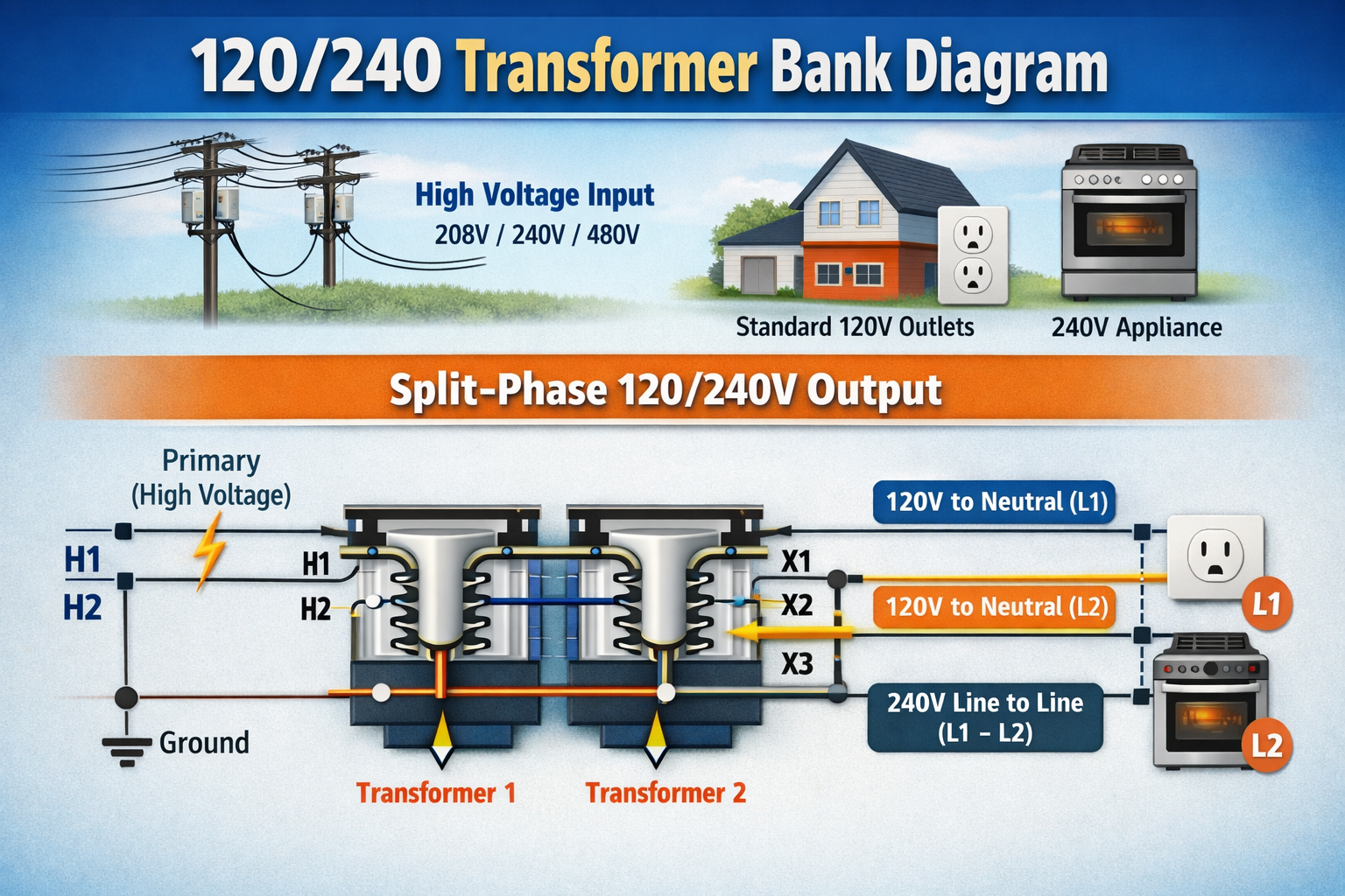 120/240 transformer bank diagram